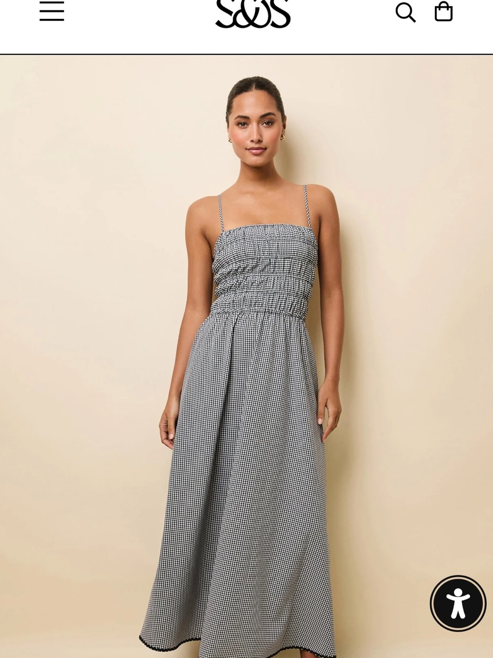 SOLID & STRIPED Black and White Gingham Smocked Maxi Dress